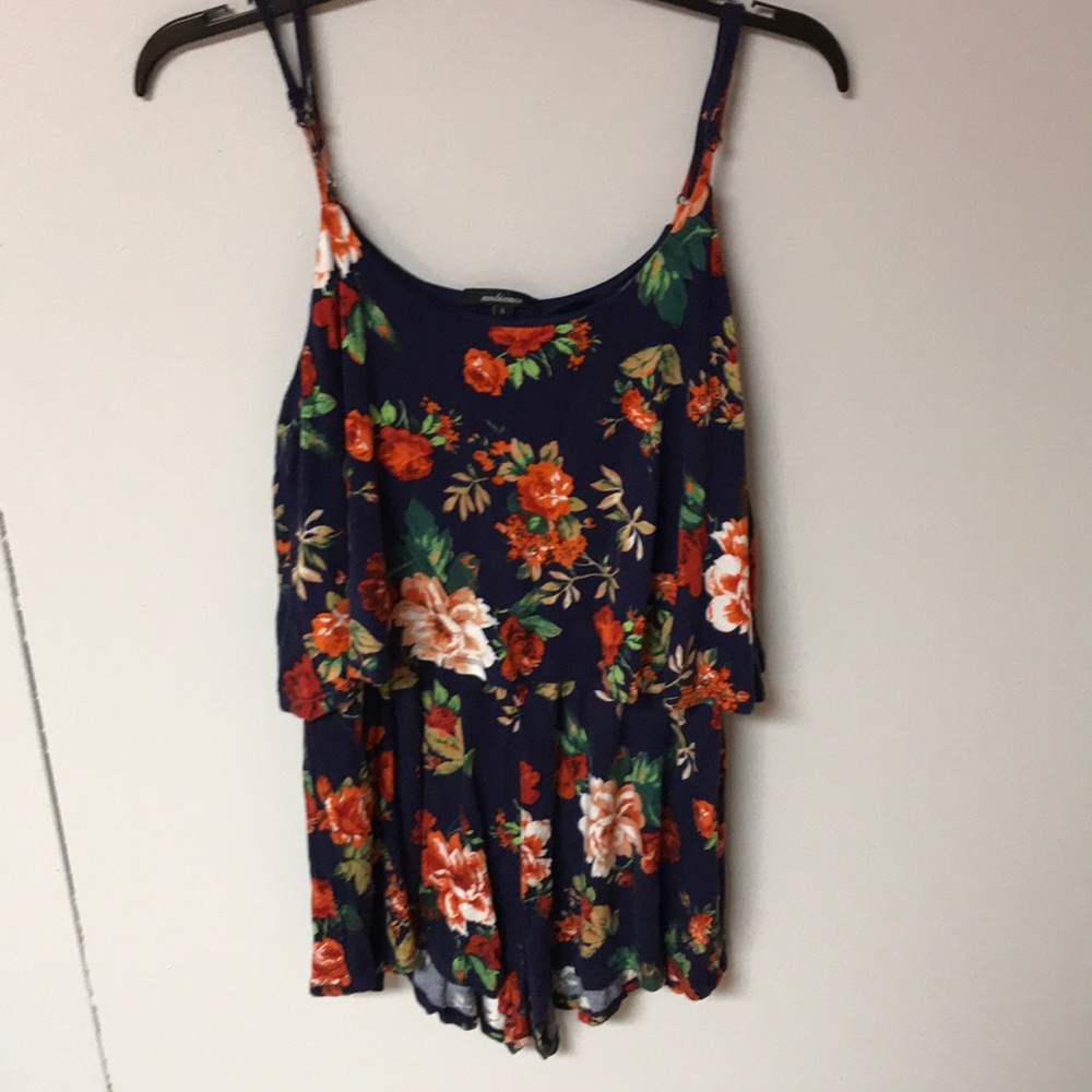 Navy blue floral print romper